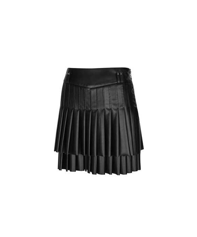 Women's Faux Leather Double Pleats SQ - Black