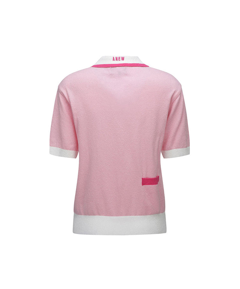 Women's Chest Big Logo Collar Short Sweater - Light Pink