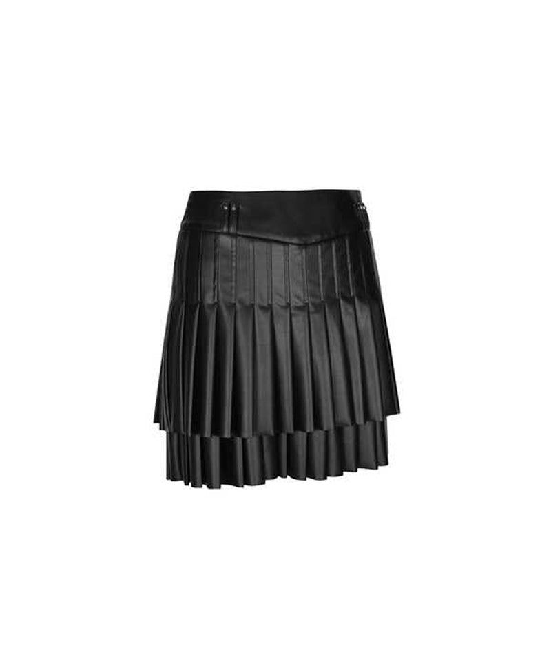 Women's Faux Leather Double Pleats SQ - Black