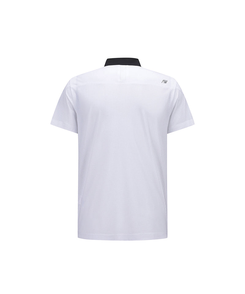Men Back Fabric Block Short T-Shirt - White