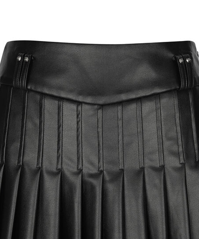 Women's Faux Leather Double Pleats SQ - Black