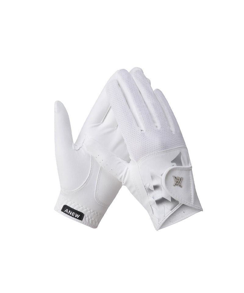 ANEW GOLF Women's Pair Mesh Logo Point Glove - White