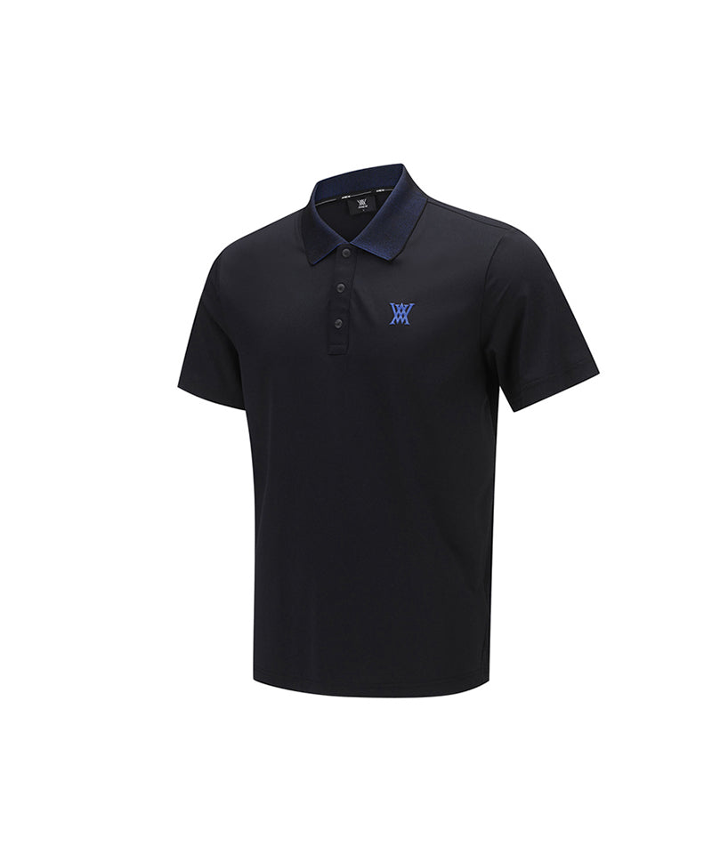 Men Collar Point Short T-Shirt - Black