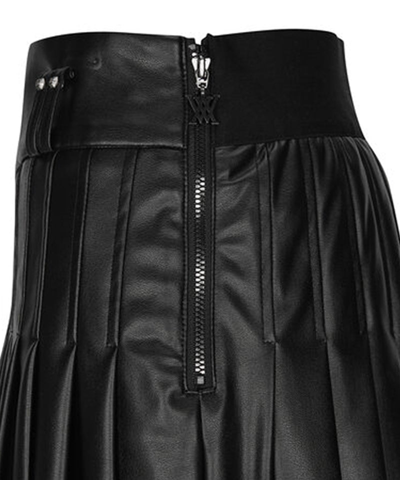 Women's Faux Leather Double Pleats SQ - Black