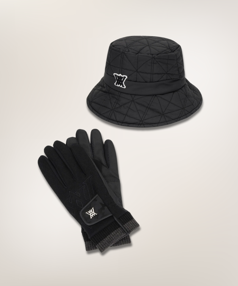 ANEW GOLF Women's Padded Bucket Hat & Women's Proof Gloves - Black SET