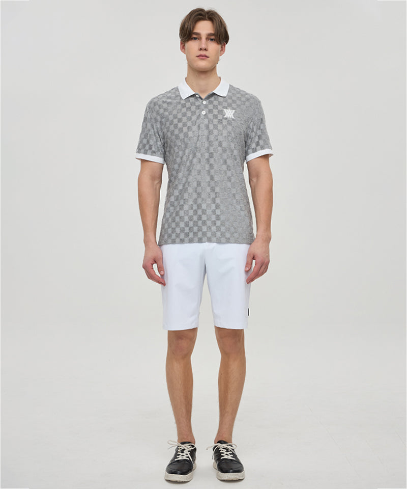 ANEW Golf Men's Terry Check Block Short T-Shirt - Gray