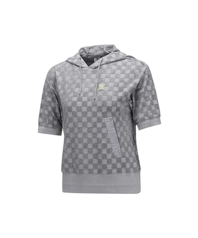 ANEW Golf Women's Terry Check Board Hoodie Short T-Shirt - Gray