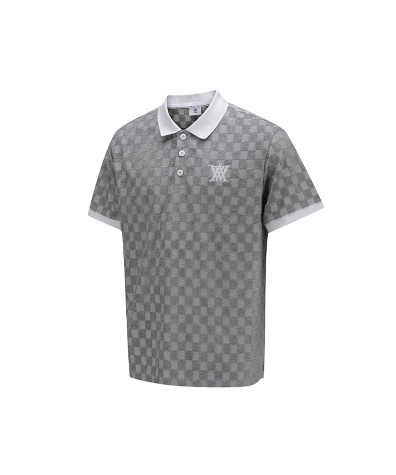 ANEW Golf Men's Terry Check Block Short T-Shirt - Gray