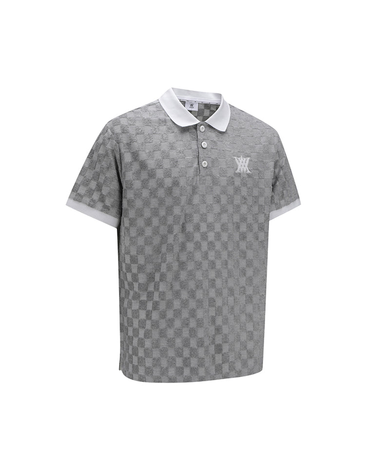 ANEW Golf Men's Terry Check Block Short T-Shirt - Gray