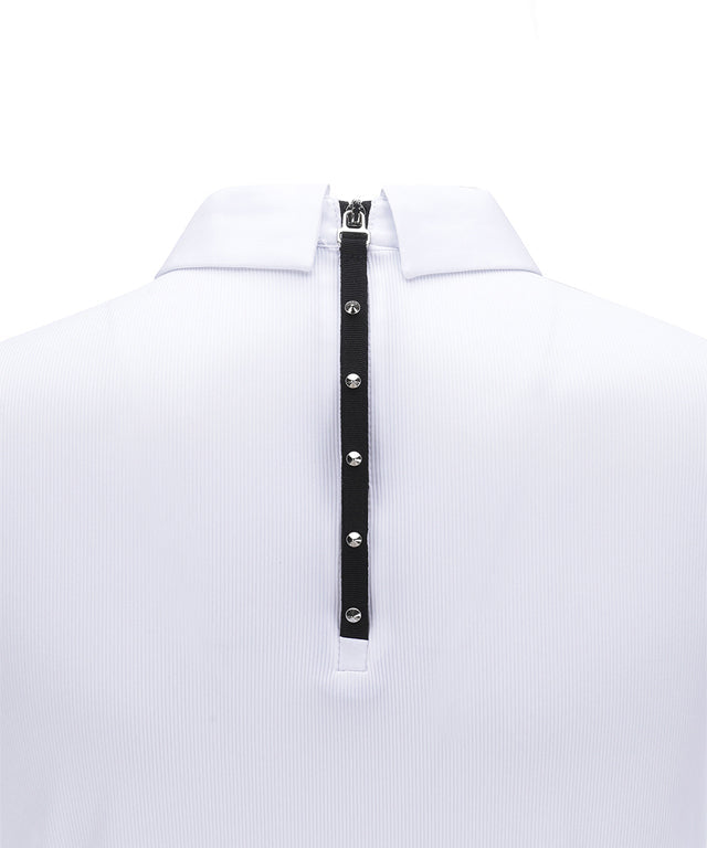 Women's Sleeve Block Back Zipper Point Ribbed Long T-Shirt - White